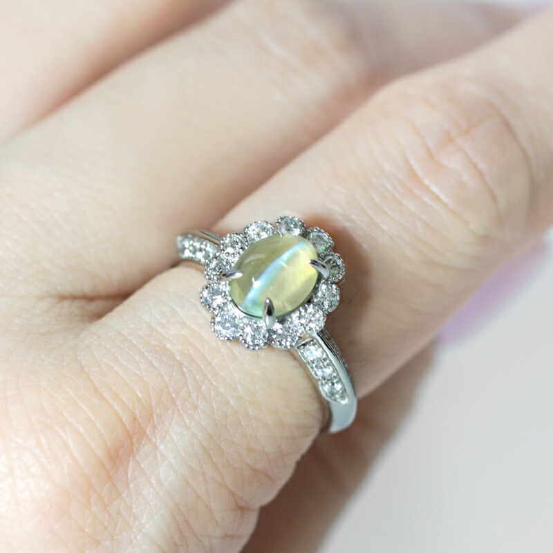 クリソベリルキャッツアイ 1 95ct インフィールド 0 44ct カボションカット 全盛期 花 クリソベリルキャッツアイリング 12サイズ Pt900 プラチナ 新品 ジュエリー Rml Mi Newbyresnursery Com