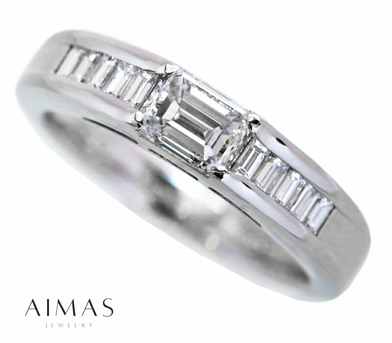 メインダイヤモンド 0.55ct (E SI1) リング 9.5号 PT900 プラチナ 指輪 ダイヤモンドリング エメラルドカット 長方形 スクエア ストレート 普段使い 4月誕生石 ＜ソーティング＞金剛石【中古】【ジュエリー】【送料無料】RYY.MI