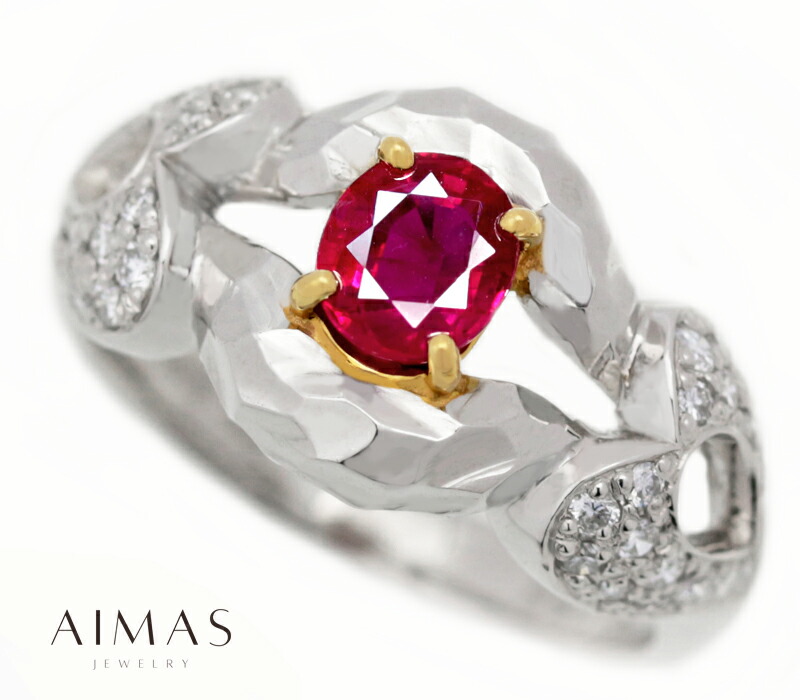 ルビー0.62ctダイヤ0.23ct Pt900 指輪10号 Pt900 ルビー0.67ct ダイヤモンド0.76ct ドット模様 プラチナカラー