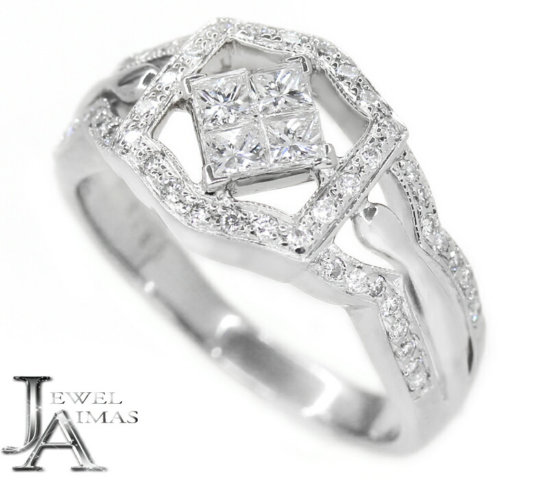 ダイヤモンド 0 73ct プリンセスカット スクエアモチーフ 透かし装飾 指輪 リング リング 16号 Pt900 プラチナ 中古 ジュエリー Rzb Yo ジュエル アイマスダイヤモンド リング