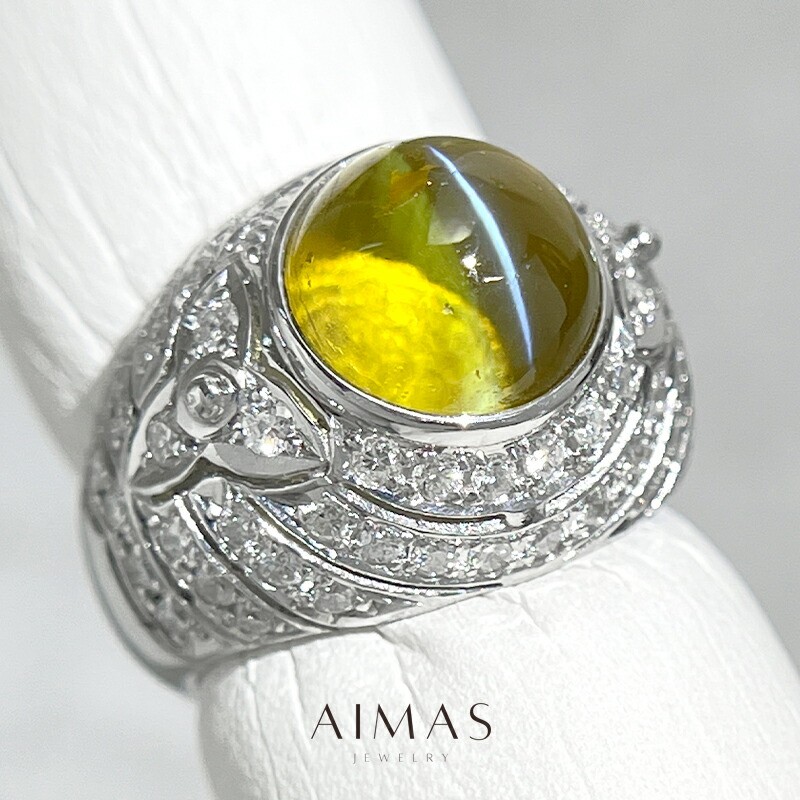 Pt900 クリソベリルキャッツアイ5.53ct 他総0.39ct リング pt900k18 極上クリソベリルキャッツアイ4.94ct ハニー&ミルク