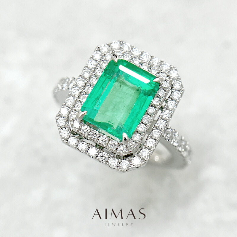 コロンビア産ビビッドグリーンエメラルド 2.6ct リング 12号 PT950 プラチナ 指輪 ダイヤモンド ダイヤ取り巻き 二重取り巻き ヘイロー 産地証明 ギフト プレゼント 2ctアップ 5月誕生石 ＜AIGS鑑別書＞ 【新品】【ジュエリー】【送料無料】RRJZ.MO 218,550円