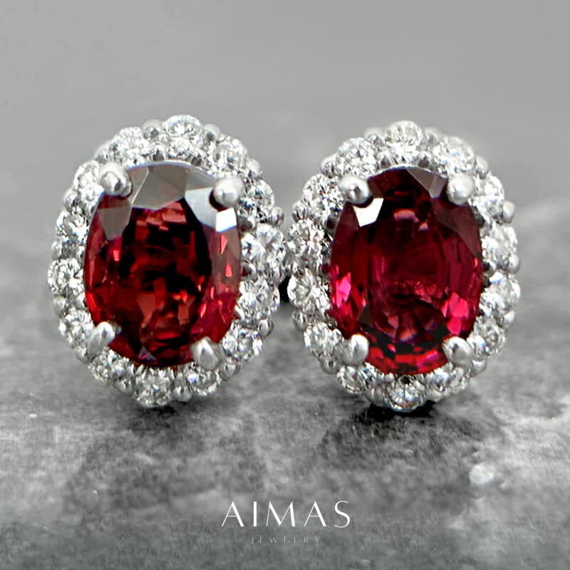 レッドスピネル 1ct/1ct ピアス PT900 プラチナ ダイヤモンド ダイヤ取り巻き ヘイロー オーバル 楕円 レッドスピネルピアス スタッドピアス 非加熱 1ctアップ 8月誕生石 <鑑別書> 希少石 レアストーン【新品】【ジュエリー】【送料無料】RBM.TG