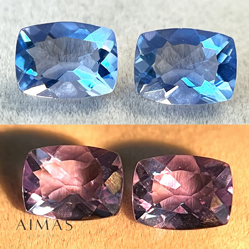 【2点セット】 カラーチェンジフローライト 計3.53ct ルース 2ピース1ペア ◆ クッションカット 長方形 スクエア カラチェン カラーチェンジフローライトルース 裸石【ルース 送料無料】RLM.E｜アイマス