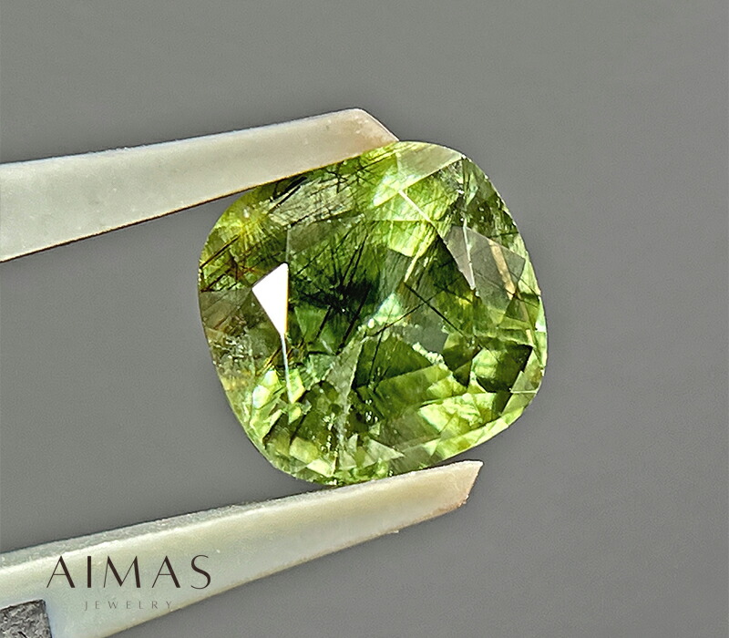 楽天市場】ルチルペリドット 3.83ct ルース ◇ クッションカット