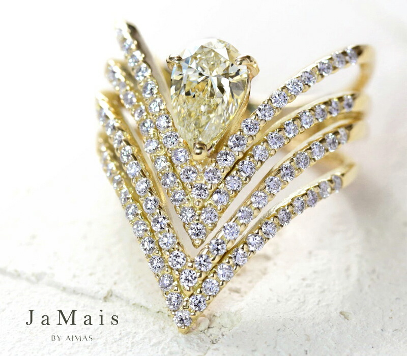 【JaMais】Pointu II -ポイントゥ II- イエローダイヤモンド 約0.7ct リング 11.5号 K18YG 18金イエローゴールド 指輪 ペアシェイプ 雫 V字 重ね付け風 線 ライン イエローダイヤモンドリング 4月誕生石 ジャメジュエリー 金剛石【Original Jewelry】