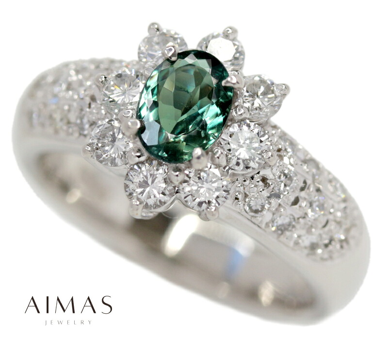 アレキサンドライト 0.53ct ダイヤモンド リング 10号 PT900 プラチナ 指輪 オーバル カラーチェンジ フラワー お花 青緑 6月誕生石 希少石 レアストーン【中古】【ジュエリー】【送料無料】RGE.KA|アイマス