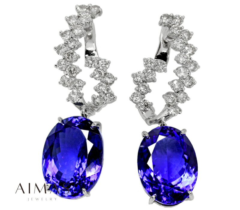 タンザナイト 19.1ct/16.01ct ピアス PT900 プラチナ ダイヤモンド ブルーゾイサイト ラグジュアリー ゆらゆら スイング オーバル パーティー 豪華 華やか 大きい 大粒タンザナイト 12月誕生石【新品】【ジュエリー】【送料無料】RYJ.KA
