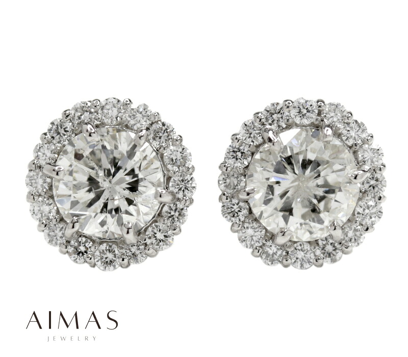 メインダイヤモンド 1.058ct(J I1)/1.008ct(K SI2) ピアス PT900 プラチナ ダイヤ取り巻き ヘイロー ラウンドブリリアント ダイヤモンドピアス フラワー 花 1ctアップ 4月誕生石 ＜ソーティング＞ 金剛石【新品】【ジュエリー】【送料無料】RYJ.KA