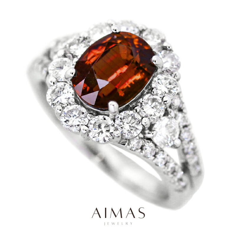 オレンジサファイア 約3ct ダイヤモンド ct プラチナ リング