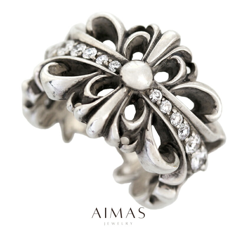 ダブルフローラルクロス【takec】 楽天市場】CHROME HEARTS DOUBLE FLORAL CROSS RING PAVE