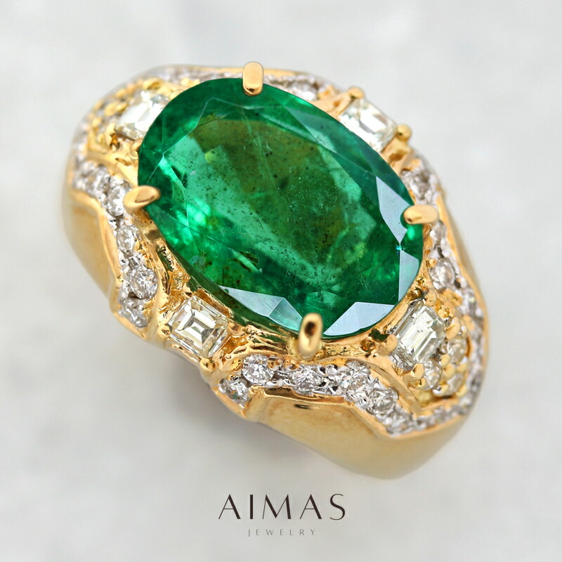 18K エメラルド＆ダイヤモンド 指輪 ☆新品☆『エメラルド0.74ct ダイヤモンド0.24ct』Pt900デザイン