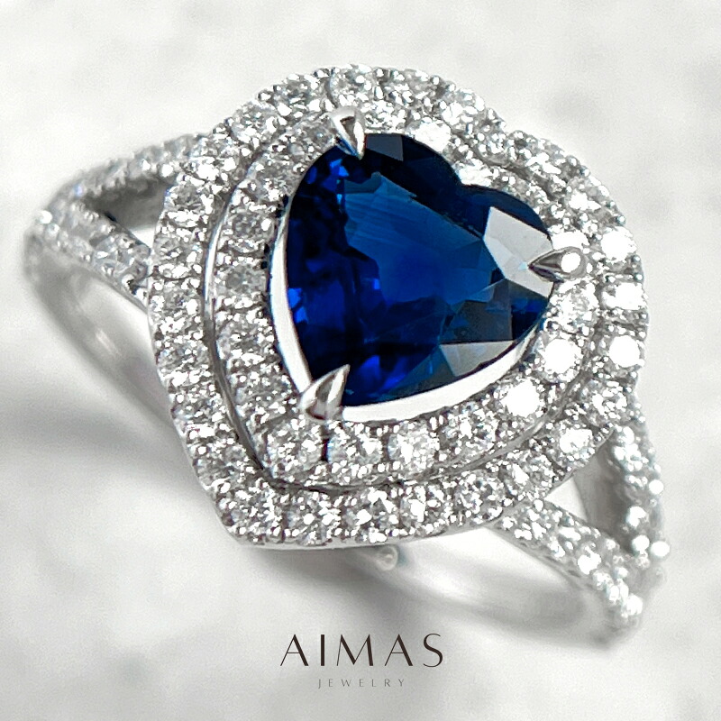 ロイヤルブルーサファイア 1.181ct リング 12号 PT950 プラチナ 指輪 サファイヤ ダイヤモンド ハートシェイプ 二重取り巻き ダイヤ取り巻き ヘイロー ギフト プレゼント 贈り物 1ctアップ 9月誕生石 ＜鑑別書＞【新品】【ジュエリー】【送料無料】RLY.MA｜アイマス