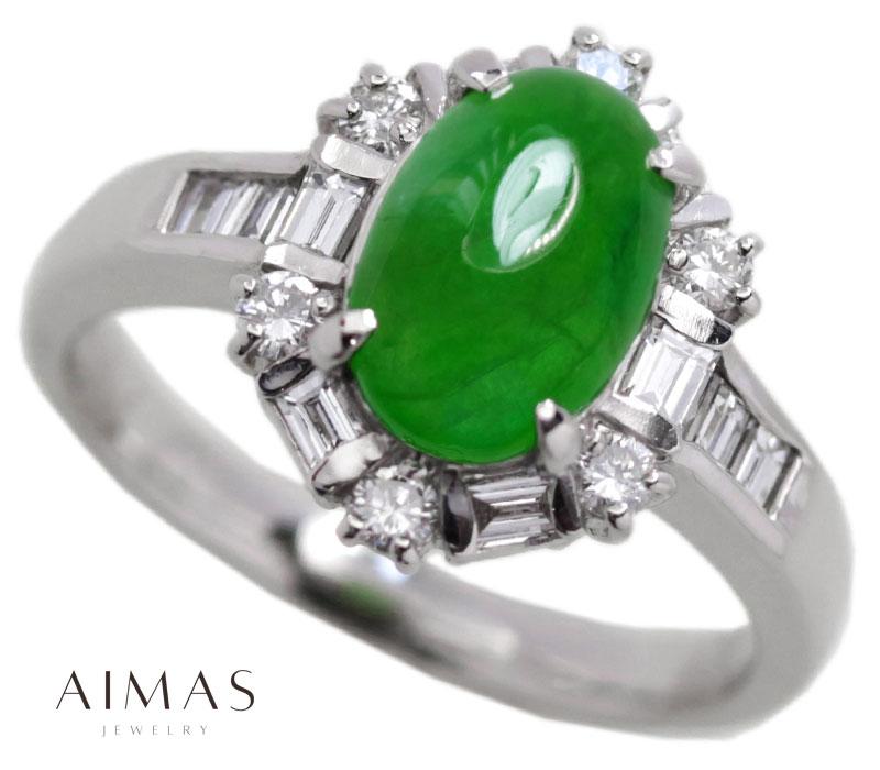 リング 翡翠 ジェダイト 大振り カボッション アカンサス 透かし彫り A46 楽天市場】翡翠 8.9mm×6.5mm リング 8号 PT900 プラチナ 指輪