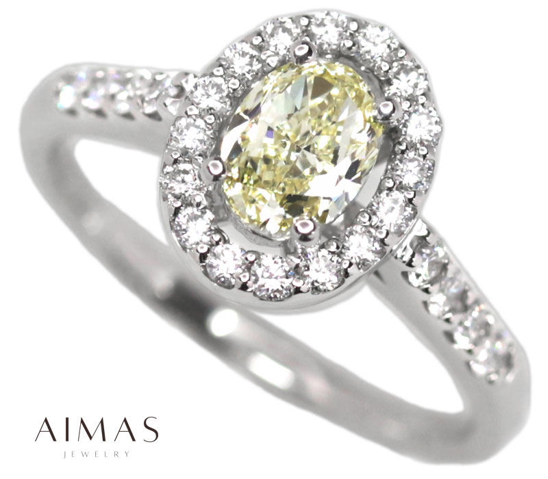 イエローダイヤモンド 0.784ct (LIGHT YELLOW VS1) リング 12号 PT900 プラチナ 指輪 ダイヤモンドリング オーバル 楕円 ダイヤ取り巻き ヘイロー 記念日 プレゼント 4月誕生石 ＜ソーティング＞ 色石 金剛石【新品】【ジュエリー】【送料無料】RGM.MA