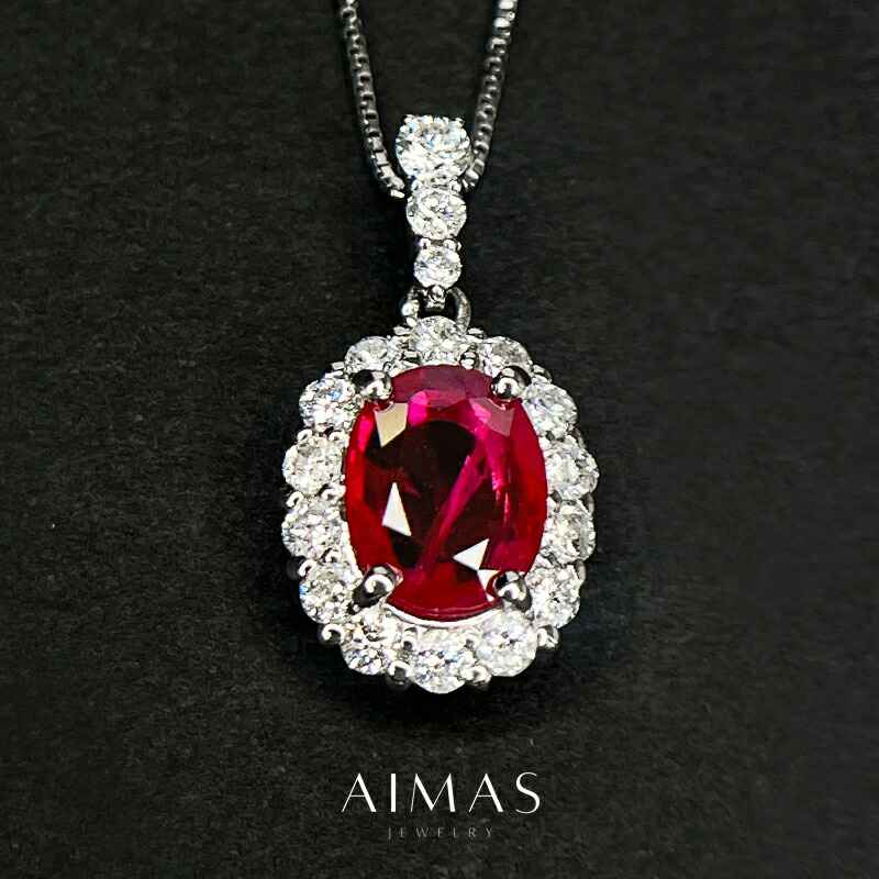 ルビー 1.273ct ネックレス K18WG/PT900 ホワイトゴールド プラチナ 18金 ペンダント ダイヤモンド オーバル 楕円 ダイヤ取り巻き ヘイロー シンプル ギフト プレゼント 1ctアップ 7月誕生石 ＜ソーティング＞【新品】【ジュエリー】【送料無料】RLM.MA