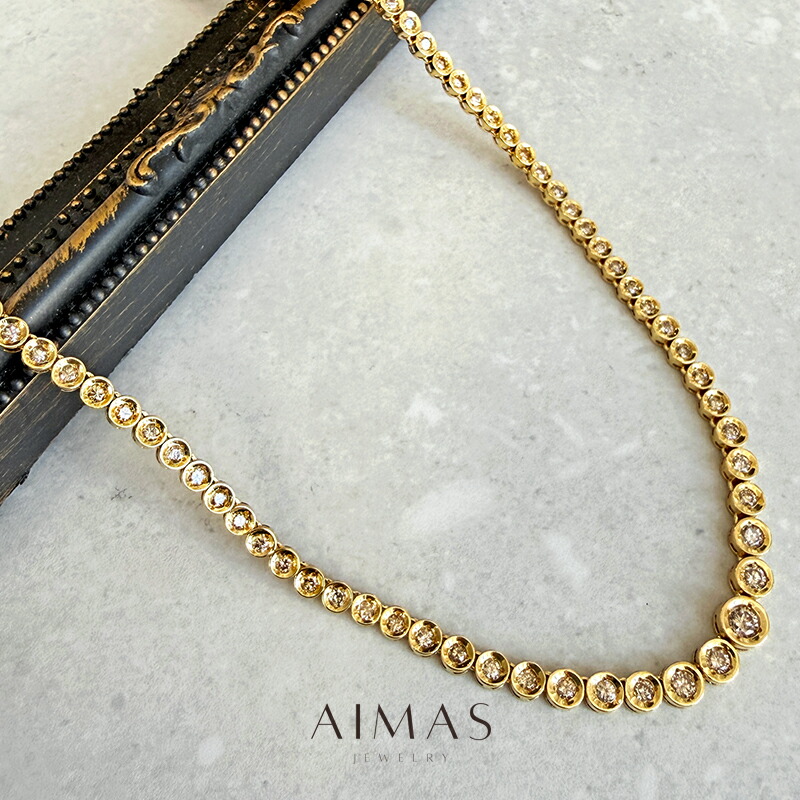 ダイヤモンド 5ct ネックレス K18YG 18金イエローゴールド ダイアモンド テニスネックレス チョーカー フルダイヤモンドテニスネックレス シンプル 4月誕生石 金剛石【中古】【ジュエリー】【送料無料】RBM.MA｜アイマス