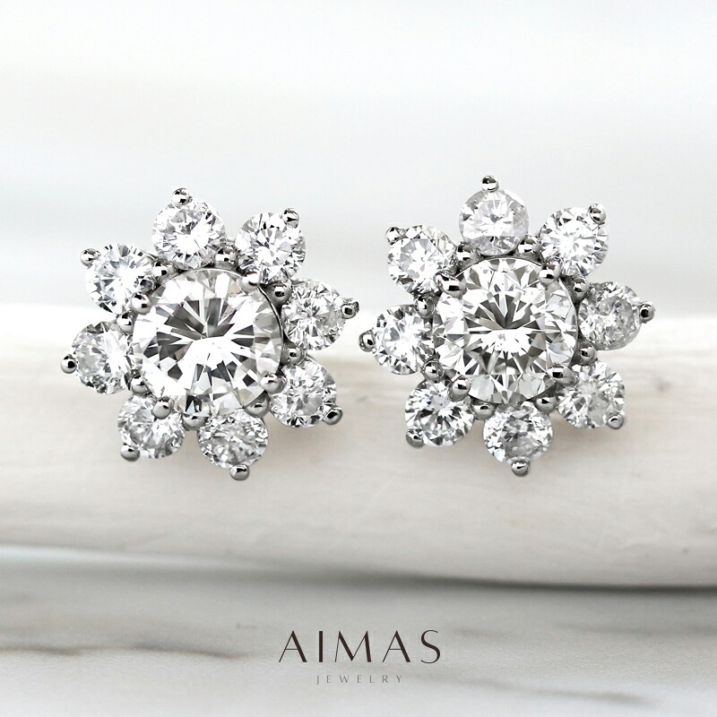 メインダイヤモンド 1.016ct(H SI1)/1.019ct(I SI1) ピアス PT900 プラチナ ダイヤ取り巻き ヘイロー ラウンドブリリアント ダイヤモンドピアス フラワー 贈り物 1ctアップ 4月誕生石 ＜ソーティング＞ 金剛石【新品】【ジュエリー】【送料無料】RLM.MA｜アイマス