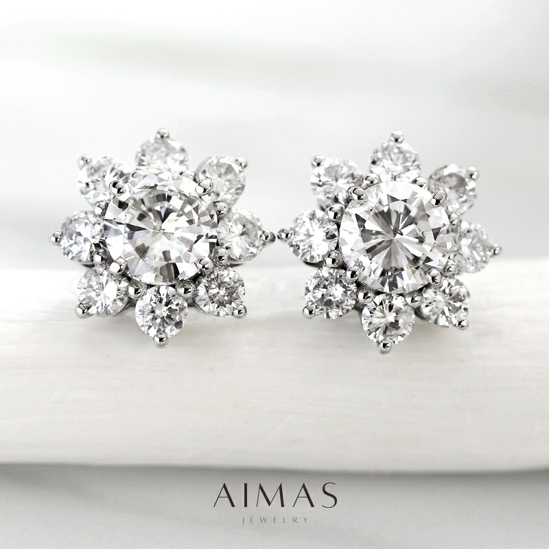 メインダイヤモンド 1.001ct(I SI2)/1.003ct(I SI2) ピアス PT900 プラチナ ダイヤ取り巻き ヘイロー ラウンドブリリアント ダイヤモンドピアス 花 贈り物 記念日 1ctアップ 4月誕生石 ＜ソーティング＞ 金剛石 【新品】【ジュエリー】【送料無料】RLM.MA