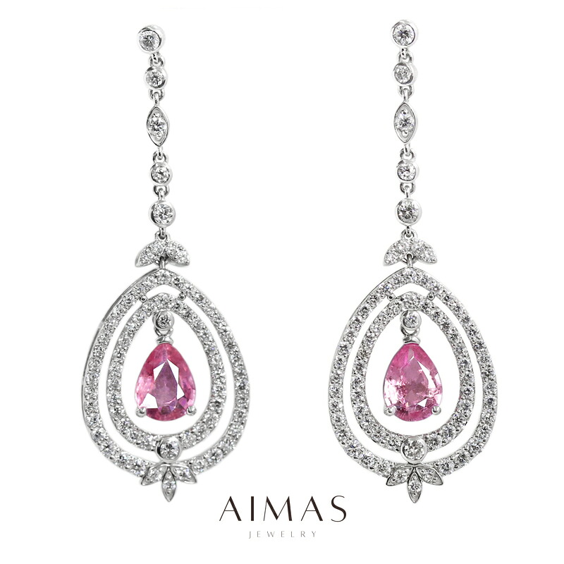 パパラチアサファイア 1.19ct/1.15ct～ ピアス PT900 プラチナ ダイヤモンド パパラチャサファイア カラーサファイア ペアシェイプ ティアドロップ 揺れる 1ctアップ 9月誕生石 ＜鑑別書＞ 希少石 レアストーン【新品】【ジュエリー】【送料無料】RRY.MA｜アイマス