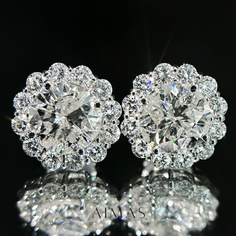 メインダイヤモンド 1.527ct(J I1)/1.524ct(K I1) ピアス PT900 プラチナ ダイヤ取り巻き ヘイロー ラウンドブリリアント ダイヤモンドピアス フラワー 花 プレゼント 1ctアップ 4月誕生石 ＜ソーティング＞ 金剛石【新品】【ジュエリー】【送料無料】RBZ.MA