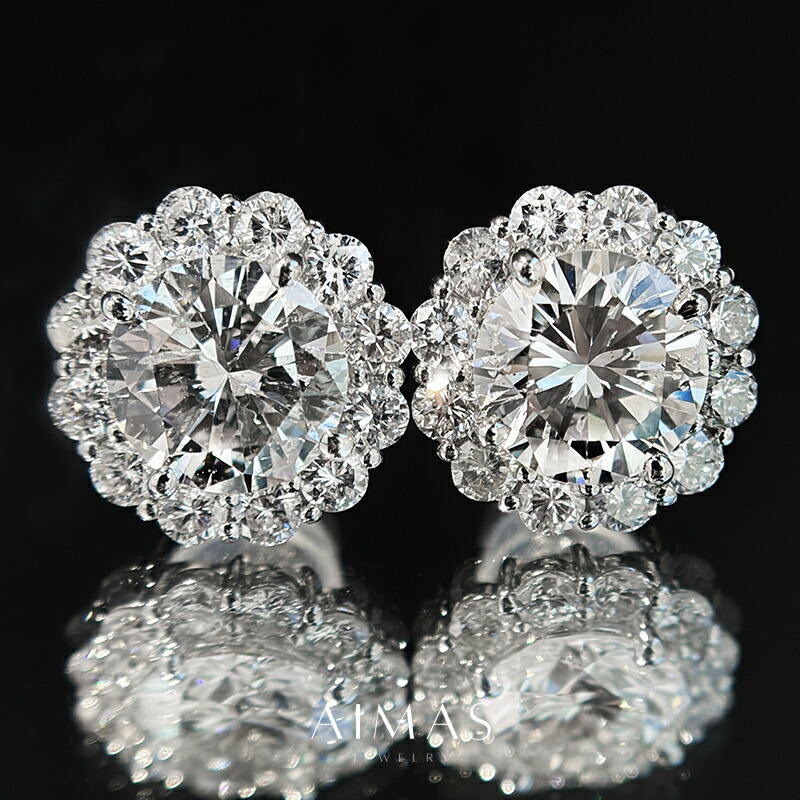 メインダイヤモンド 1.082ct(H SI2)/1.164ct(H SI2) ピアス PT900 プラチナ ダイヤ取り巻き ヘイロー ラウンドブリリアント ダイヤモンドピアス フラワー 花 プレゼント 1ctアップ 4月誕生石 ＜ソーティング＞ 金剛石【新品】【ジュエリー】【送料無料】RBZ.MA