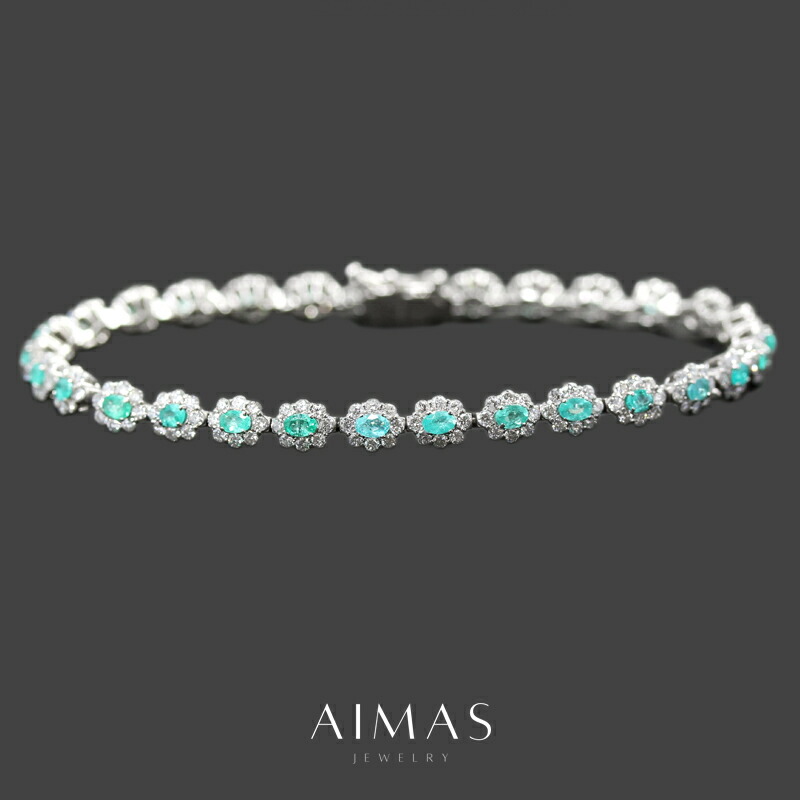 パライバトルマリン 約1.39ct ブレスレット PT900/850 プラチナ ダイヤモンド オーバル ダイヤ取り巻き ヘイロー フラワー お花 ブラジル産 華やか ギフト プレゼント 贈り物 ゴージャス 10月誕生石 希少石 レアストーン【新品】【ジュエリー】【送料無料】RLL.MA｜アイマス