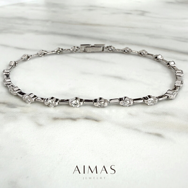 ダイヤモンド 1.5ct テニスブレスレット K18WG ホワイトゴールド 18金 フルダイヤモンドブレスレット ダイヤブレス ダイヤブレスレット シンプル 重ね付け 男女兼用 ユニセックス 4月誕生石 金剛石【中古】【ジュエリー】【送料無料】RGB.A｜アイマス