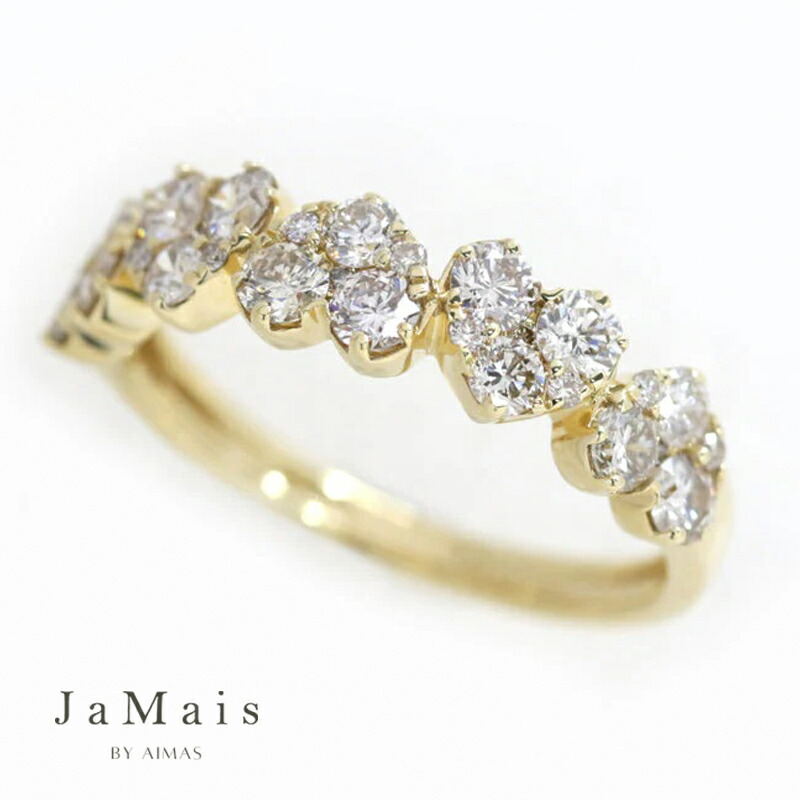 【JaMais】Heart to heart -ハートトゥハート- ダイヤモンド 1ct リング 12号 K18YG 18金イエローゴールド 指輪 ハートモチーフ ハートリング ハーフエタニティ パヴェダイヤモンドリング 4月誕生石 ジャメジュエリー 金剛石【Original Jewelry】画像