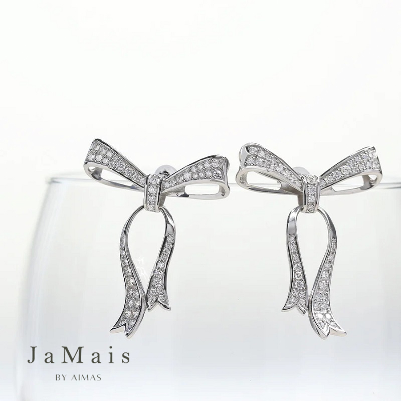 【JaMais】ダイヤモンド 0.59ct/0.59ct ピアス PT900 プラチナ リボンモチーフピアス りぼん型ピアス 蝶々結び パヴェ 揺れる 目立つ 大ぶり スイング ダイヤモンドピアス パヴェ メレダイヤピアス 立体 4月誕生石 ジャメジュエリー 金剛石【Original Jewelry】