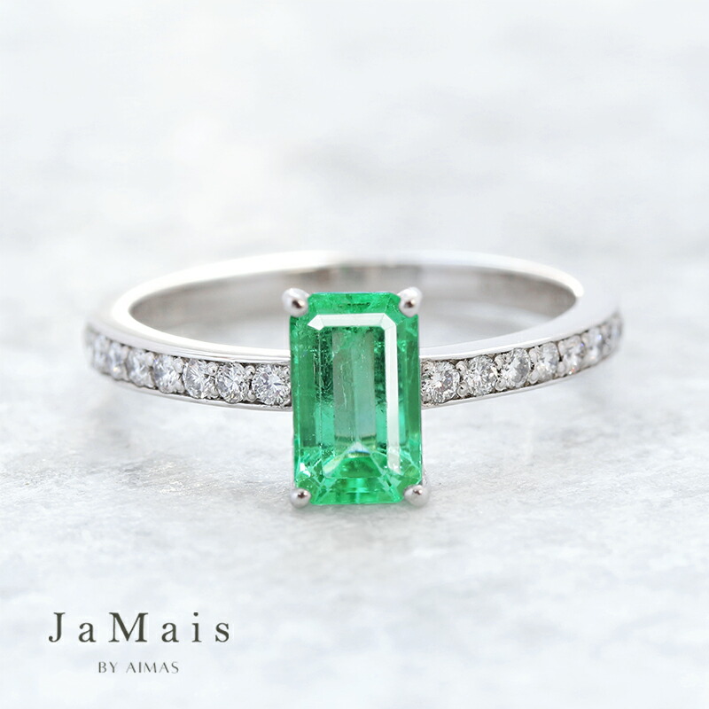 【JaMais】ノンオイルエメラルド 0.88ct リング 12号 PT900 プラチナ 指輪 ダイヤモンド ステップカット エメラルドカット スクエア レクタングル サイドメレ シンプル 無処理エメラルド 5月誕生石 緑玉 ジャメジュエリー ＜鑑別書＞【Original Jewelry】RBY.MA｜アイマス