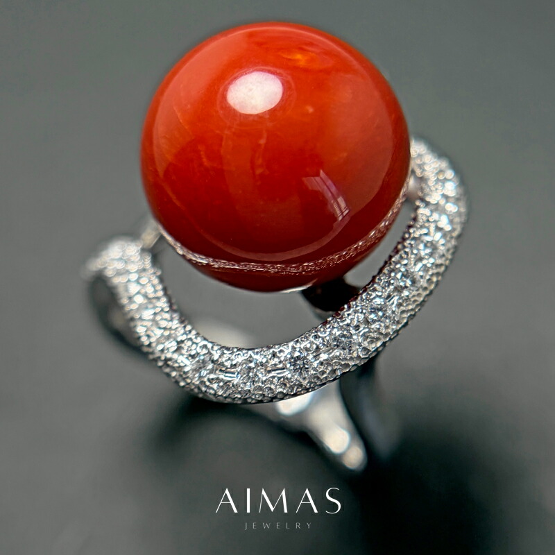 楽天市場】赤珊瑚 14.6mm玉 リング 13号 PT900 プラチナ ダイヤモンド