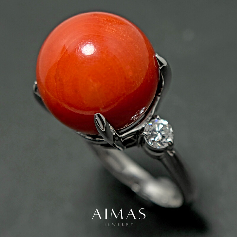 楽天市場】大粒赤珊瑚 約19.5mm リング 16号 PT900 プラチナ