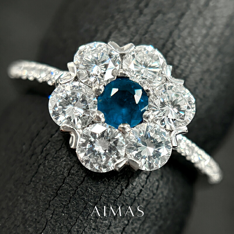アフガナイト 0.2ct リング 14号 PT900 プラチナ ダイヤモンド 指輪 お花 フラワー ラウンド アフガナイトリング アフガリング 細身 蛍光性 希少石 レアストーン【中古】【ジュエリー】【送料無料】RMZ.T