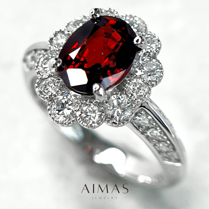 レッドスピネル 1.645ct リング 12号 PT900 プラチナ 指輪 ダイヤモンド オーバル 楕円 ダイヤ取り巻き ヘイロー フラワー お花 ギフト プレゼント 1ctアップ 8月誕生石 ＜ソーティング＞ 希少石 レアストーン【新品】【ジュエリー】【送料無料】RLR.MA 121,900円