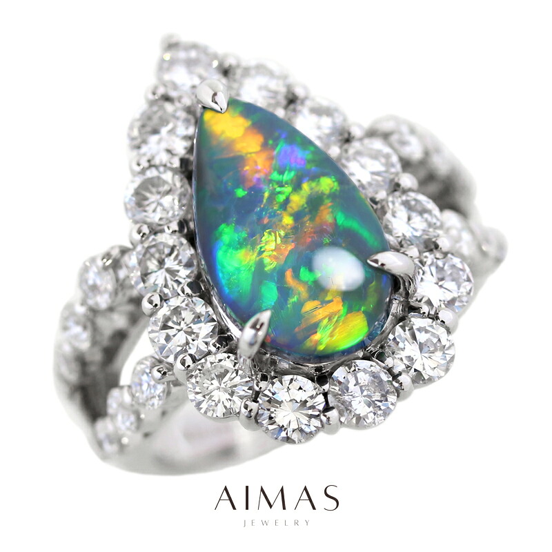 【動画】ブラックオパール 3.97ct リング 12号 PT900 プラチナ 指輪 ダイヤモンド ペアシェイプ ティアドロップ バフトップ しずく 雫 ダイヤ取り巻き ヘイロー ほぼ4ct ギフト プレゼント 3ctアップ 10月誕生石【新品】【ジュエリー】【送料無料】RLJ.MA|アイマス