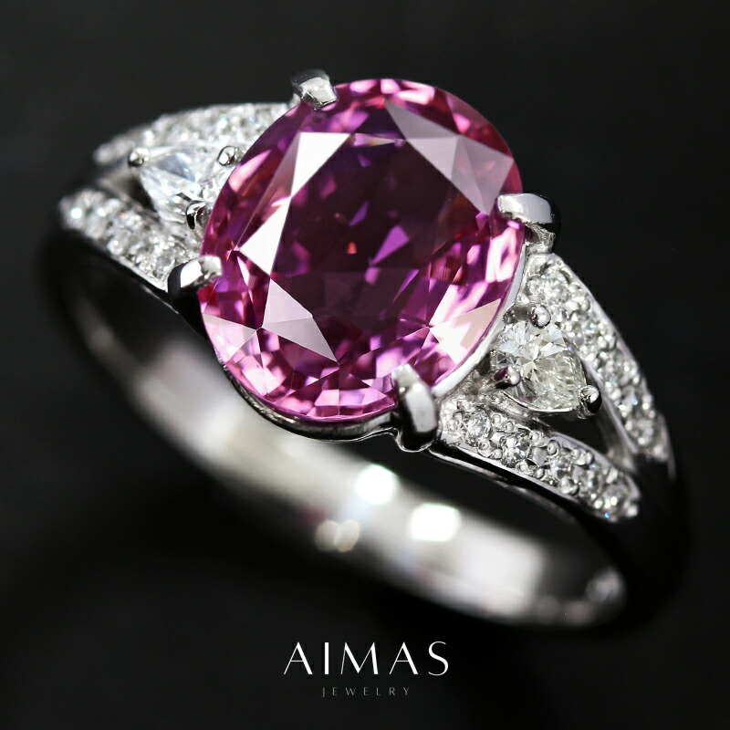 マダガスカル産ピンクサファイア 4.02ct リング 20号 PT900 プラチナ 指輪 カラーサファイア ダイヤモンド オーバル 楕円 サイドメレ メンズジュエリー 男女兼用 ユニセックス 産地証明 4ctアップ 9月誕生石 ＜鑑別書＞【中古】【ジュエリー】【送料無料】RLJ.MA