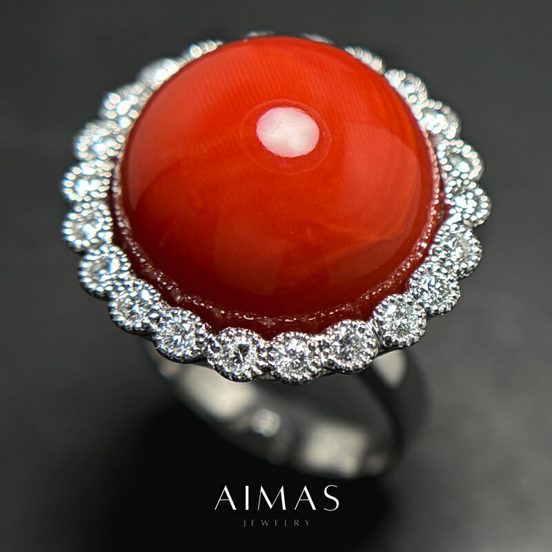 楽天市場】赤珊瑚 16.2mmリング 13号 PT900/K18WG プラチナ ホワイト