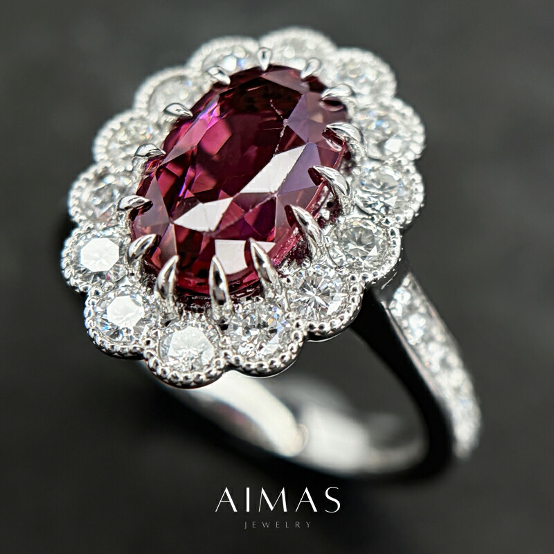 ベトナム産非加熱パープルスピネル 3.26ct リング 12号 PT950 プラチナ 指輪 ダイヤモンド オーバル ダイヤ取り巻き ヘイロー 産地証明 ノーヒート/unheated 3ctアップ 8月誕生石 ＜鑑別書＞ 希少石 レアストーン【新品】【ジュエリー】【送料無料】RLJZ.MA 301,320円