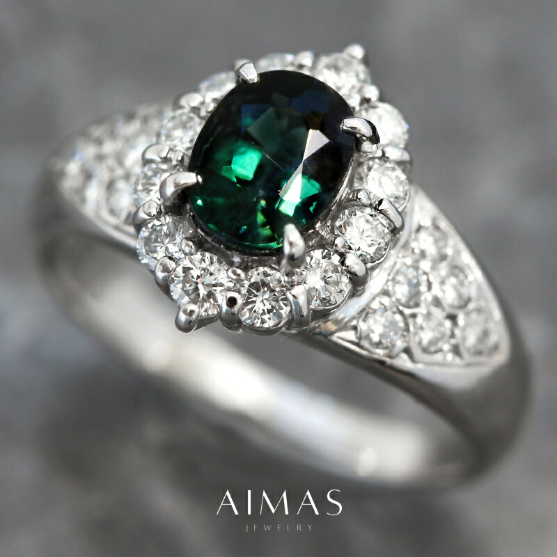 グランディディエライト 0.75ct リング 11.5号 PT900 プラチナ ダイヤモンド 指輪 グランディディエライトリング オーバル 楕円 ダイヤ取り巻き ヘイロー パヴェアーム フラワー お花 ＜鑑別書＞ 希少石 レアストーン【中古】【ジュエリー】【送料無料】RBY.MA
