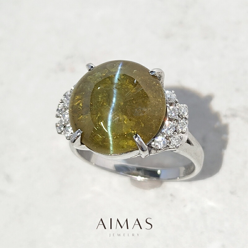 Pt900 クリソベリルキャッツアイ5.53ct 他総0.39ct リング Pt900 クリソベリルキャッツアイ5.53ct 他総0.39ct リング