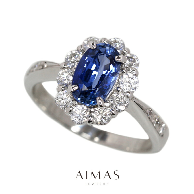 ロイヤルブルーサファイア 1.37ct リング 12号 PT900 プラチナ 指輪 ダイヤモンド ダイヤ取り巻き ヘイロー フラワー お花 サファイアリング ギフト プレゼント 1ctアップ 9月誕生石 ＜鑑別書＞ 【新品】【ジュエリー】【送料無料】RRR.TM