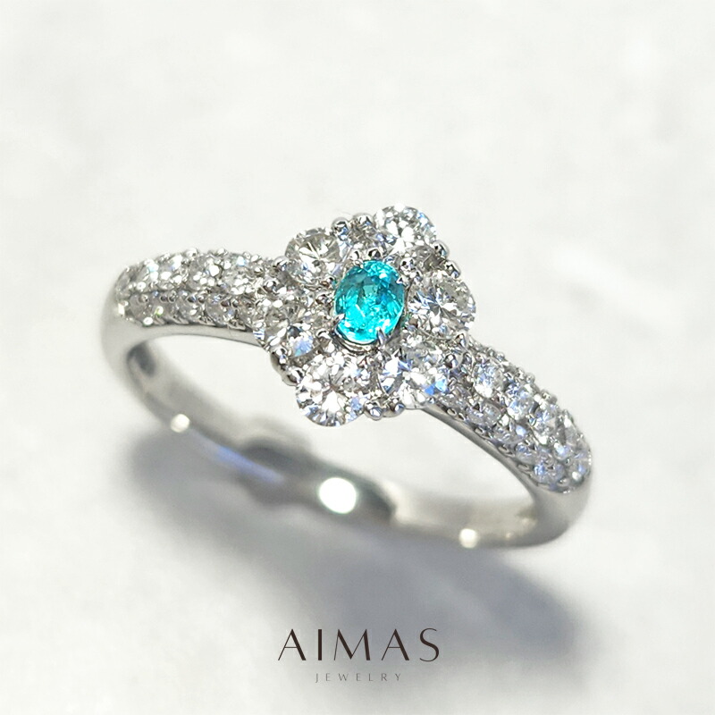 お値さげ！プラチナ　パライバトルマリン5石　15号リング Pt900 天然 パライバトルマリン 0.05ct ダイヤモンド 0.45ct 8-18号