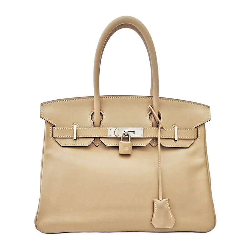 【HERMES】 エルメス バーキン 30 ヴォースイフト トレンチ系 ベージュ系 ブラック 黒 ハンド トート バッグ シルバー 金具 □L刻印 エルメスバッグ パーソナルオーダー ブランドバッグ【中古】 【送料無料】 RRZ.TM