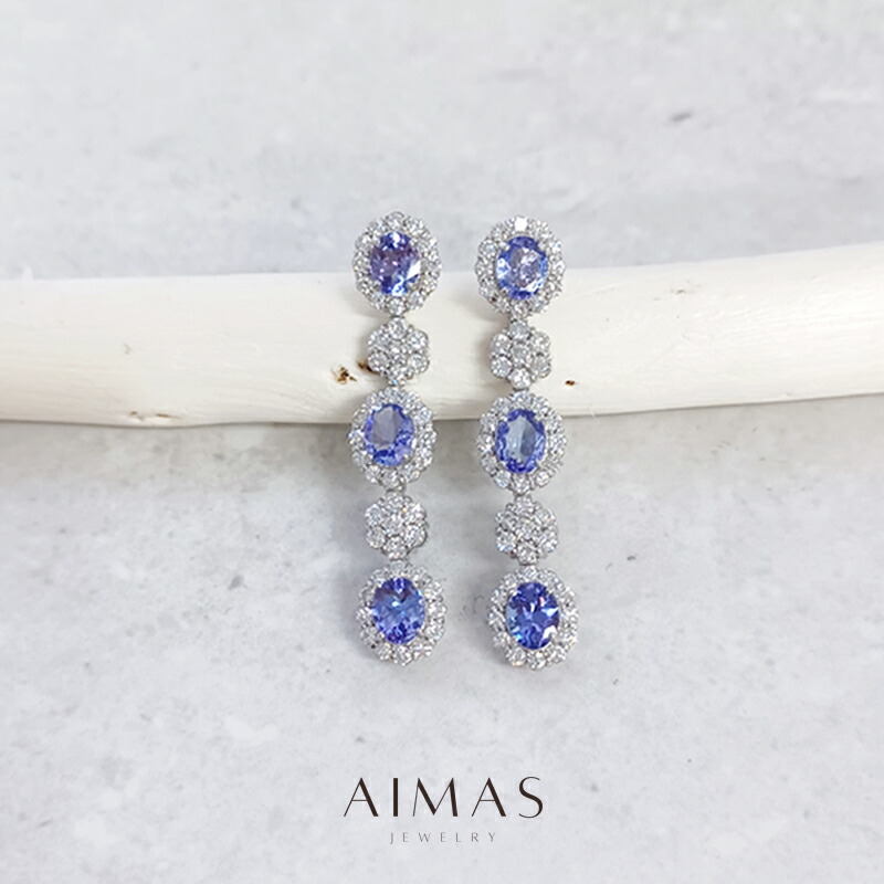 タンザナイト 0.89ct/0.89ct ピアス PT900 プラチナ ダイヤモンド ダイヤ取り巻き ヘイロー フラワー お花 ブルーゾイサイト 揺れる スイング ギフト プレゼント 12月誕生石 【新品】【ジュエリー】【送料無料】RRJZ.MO