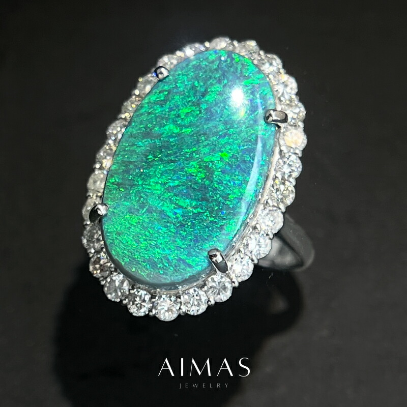 ブラックオパール 7.05ct リング 12号 PT900 プラチナ 指輪 ダイヤモンド ダイヤ取り巻き ヘイロー ブラックオパールリング オーバル 楕円 遊色効果 プレイオブカラー 大粒 大ぶり 豪華 ギフト プレゼント 10月誕生石【新品】【ジュエリー】【送料無料】RLR.TN