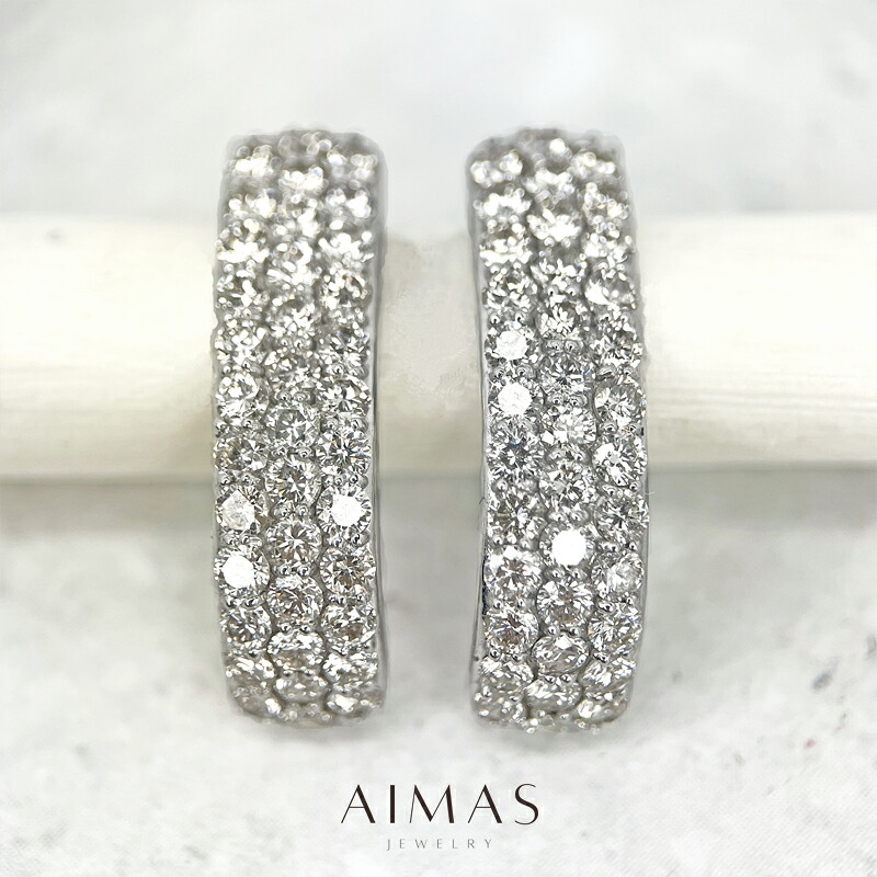ダイヤモンド 1.50ct/1.50ct ピアス K18WG ホワイトゴールド 18金 ダイヤモンドピアス パヴェダイヤモンド フープ シンプル 四角 普段使い デイリー 4月誕生石 金剛石 【中古】【ジュエリー】【送料無料】RLM.TN