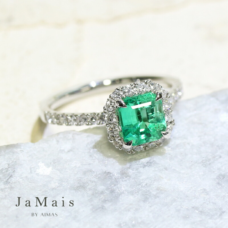 【JaMais】Etincelle -エタンセル - エメラルド 1.22ct リング 12号 PT950 プラチナ 指輪 ダイヤ取り巻き ヘイロー エメラルドリング スクエア 四角 長方形 レクタングル シンプル 1ctアップ 5月誕生石 ジャメジュエリー 緑玉【Original Jewelry】RBM.TN