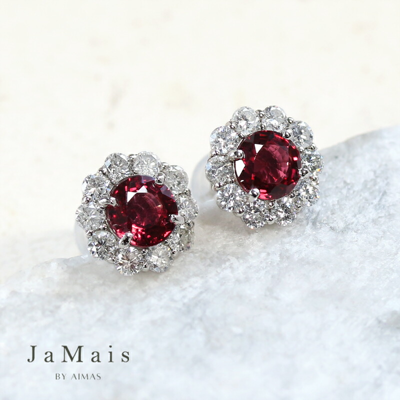 【JaMais】Etincelle -エタンセル-レッドスピネル 0.59ct/0.50ct ピアス PT900 プラチナ ダイヤモンド オーバル 楕円 ダイヤ取り巻き ヘイロー スピネルピアス 4月誕生石 希少石 レアストーン ジャメジュエリー ＜鑑別書＞【Original Jewelry】RBM.TN