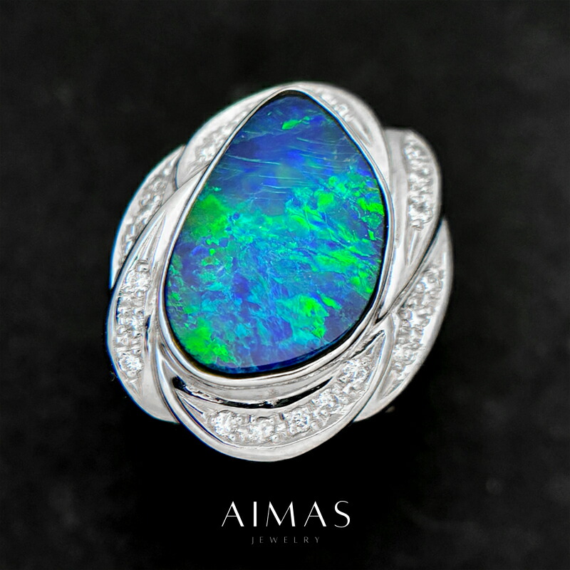 プラチナ pt900 天然ホワイトオパールダイヤモンドリング指輪12号弱 鑑別書 プラチナ pt900 天然ホワイトオパールダイヤモンドリング指輪12号弱 鑑別書